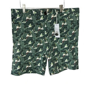 Southern Proper W38 wild palm print flat‎ front shorts